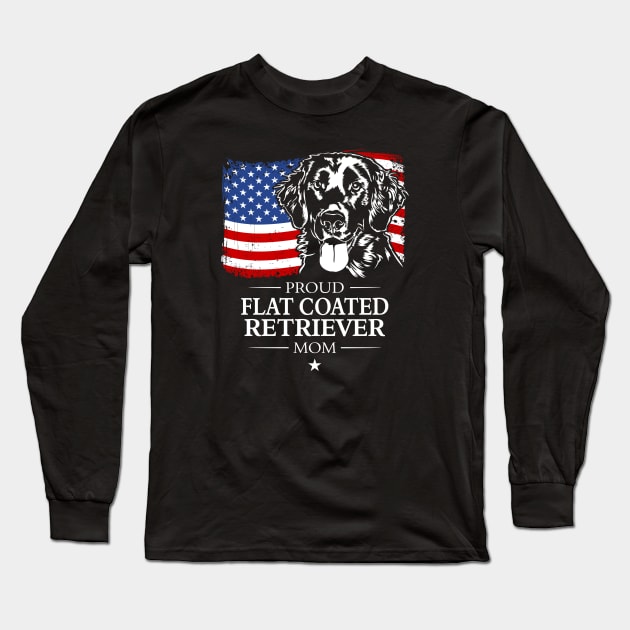 Proud Flat Coated Retriever Mom American Flag patriotic dog Long Sleeve T-Shirt by wilsigns